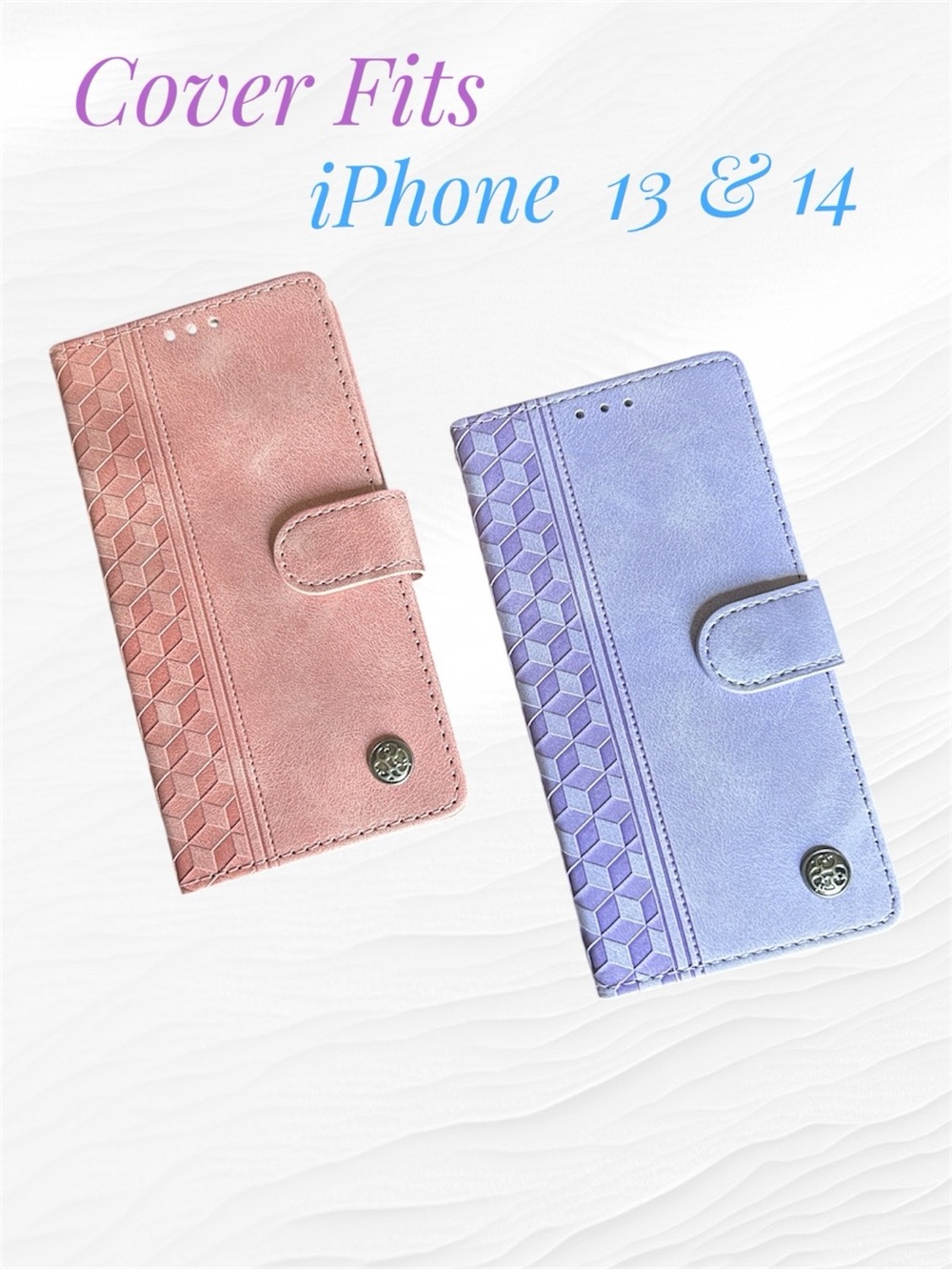 Pink & Purple Flip Wallet Phone Case Checkerboard PU Leather fits iPhone 13/14